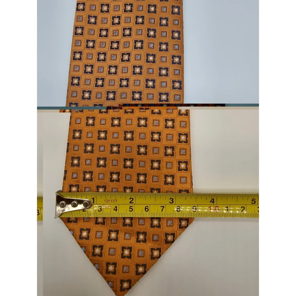 Tommy Hilfiger 100% Silk Geometric Orange Blue Long Tie 58
